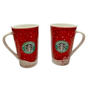 Starbucks 2007 Holiday 16oz tall ceramic‎ skaters Mug set of 2. Holiday 2007